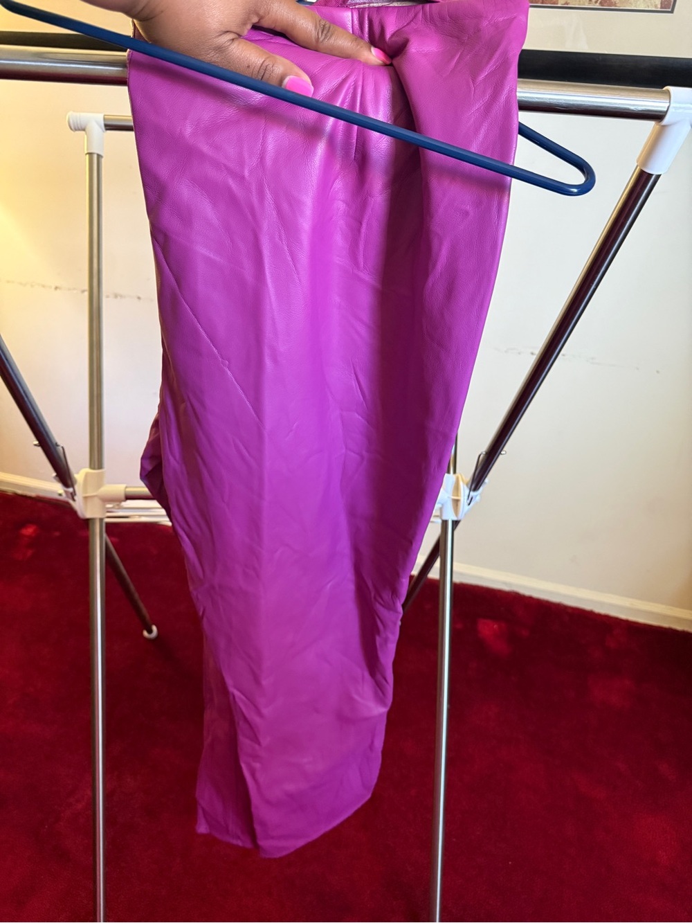 Vibrant Fuchsia Leather-feel Pants